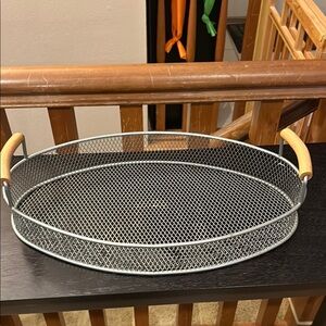 Oval Metal Mesh Serving Tray with Wooden Handles EUC